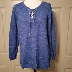 Marc New York ladies plus size royal blue Henley pullover top.